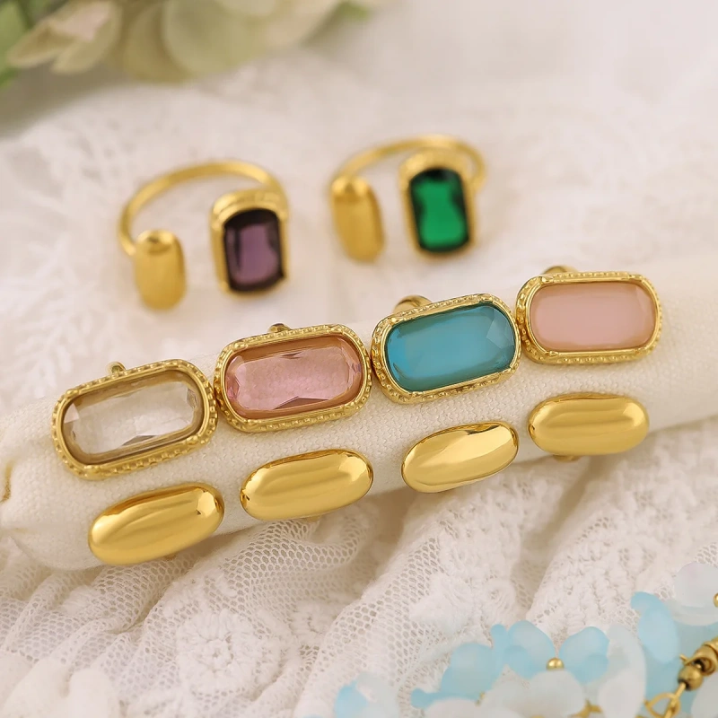 Light Luxury Luxury Ins Zircon Ring Opening Ring Does Not Fade 18K Gold Plated Waterproof Stainless Steel YF8182