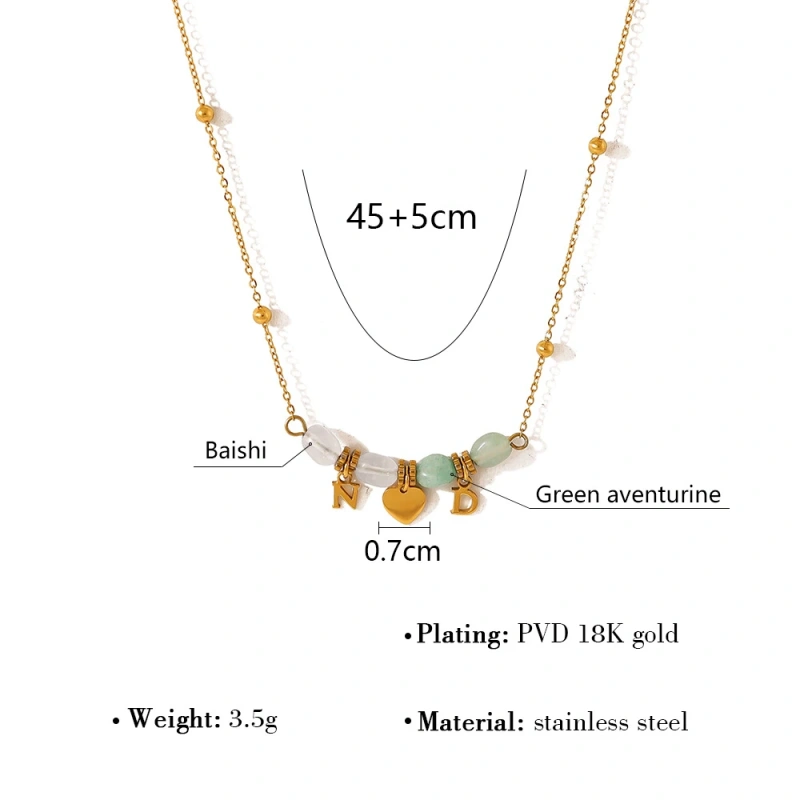 Personalized Luxury Natural Stone Necklace Beaded Love Pendant Clavicle Chain 18K Gold Plated Waterproof Stainless Steel YF8203