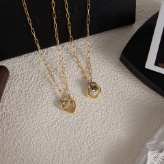 Stainless Steel 18k Gold Plated Waterproof DIY Chain Two Tone Double Circle Heart Cross Pendant Hypoallergenic Necklace YF6630