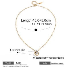 Stainless Steel 18k Gold Plated Waterproof DIY Chain Two Tone Double Circle Heart Cross Pendant Hypoallergenic Necklace YF6630
