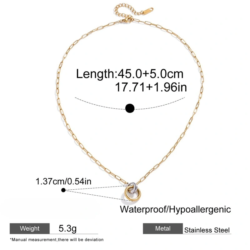 Stainless Steel 18k Gold Plated Waterproof DIY Chain Two Tone Double Circle Heart Cross Pendant Hypoallergenic Necklace YF6630