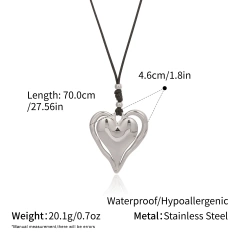 Minimalist Fashion Classic Heart Heart Pendant Black Rope Necklace 18K Gold Plated Waterproof Stainless Steel YF8195