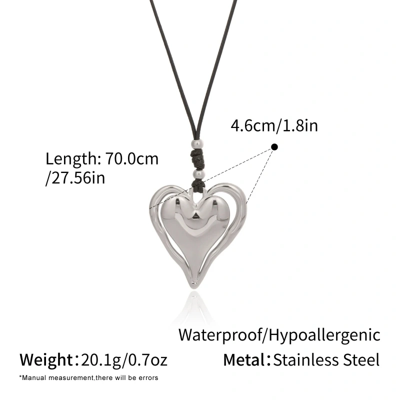 Minimalist Fashion Classic Heart Heart Pendant Black Rope Necklace 18K Gold Plated Waterproof Stainless Steel YF8195