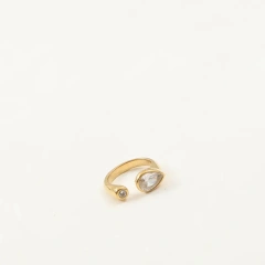 Delicate Water Drop Zircon with Small Round Zircon Opening Ring 18K Gold Plated Waterproof Stainless Steel YF8217