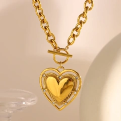 18K Gold Plated Stainless Steel Waterproof Heart Pendant Necklace Toggle Buckle Romantic Womens Gift Jewelry YF8002