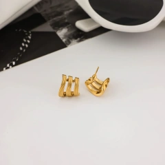 Hot Selling Stainless Steel Waterproof Women Jewelry 18k Gold Plated Three Layer Thread Hypoallergenic Earrings YF6633