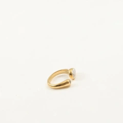 Delicate Water Drop Zircon with Small Round Zircon Opening Ring 18K Gold Plated Waterproof Stainless Steel YF8217
