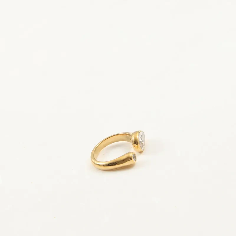 Delicate Water Drop Zircon with Small Round Zircon Opening Ring 18K Gold Plated Waterproof Stainless Steel YF8217