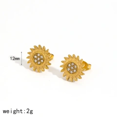Elegant Zircon Stud Earrings Ring Womems Jewelry Set 18k Gold Plated Stainless Steel  Star Sun Earrings for Party YF8017