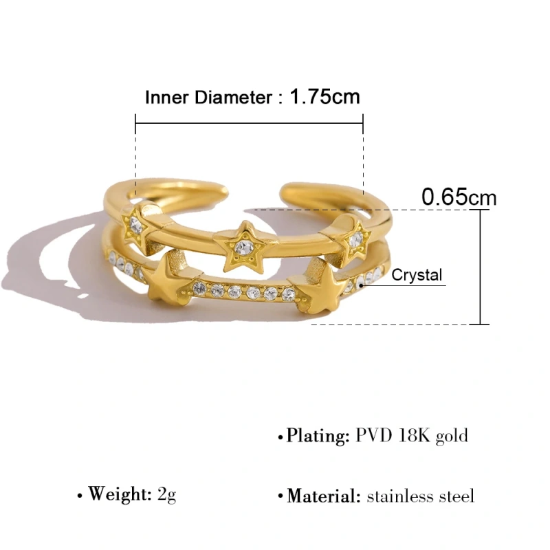 Classic Explosive Geometric Zircon Ring Heart Butterfly Gold Layered 18K Gold Plated Waterproof Stainless Steel YF8180