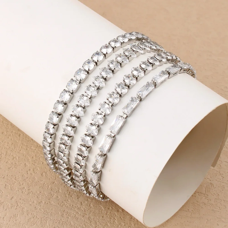 New Stainless Steel 18k Gold Plated Geometric Zircon Waterproof Stackable Adjustable Women Bracelet Waterproof YF6634