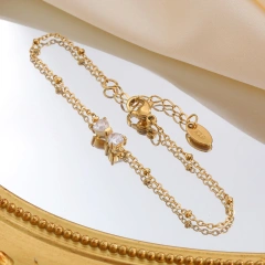 Womens Stainless Steel Partition Bead Chain Zircon Bow Bracelet Gold 18K Gold Plated Waterproof Stainless Steel YF8156