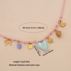 New Bohemian Style Woven Link Chain Stainless Steel 18k Gold Plated Ocean Style Sea Star Conch Multi Pendant Necklace YF6511