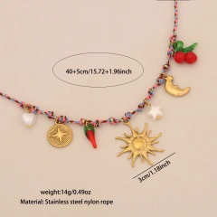 New Bohemian Style Woven Link Chain Stainless Steel 18k Gold Plated Ocean Style Sea Star Conch Multi Pendant Necklace YF6511