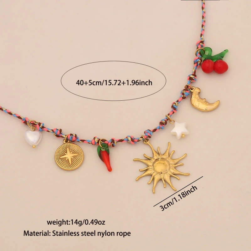 New Bohemian Style Woven Link Chain Stainless Steel 18k Gold Plated Ocean Style Sea Star Conch Multi Pendant Necklace YF6511