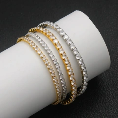 Luxurious and Elegant Single Row Stretch Filled Zircon Bracelet 18K Gold Plated Waterproof Stainless Steel YF8206