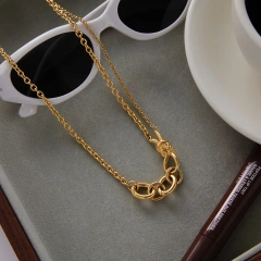 Waterproof Stainless Steel Double Panel Chain Design Knot Pendant Women Non Tarnish Necklace for Daily Use YF6632
