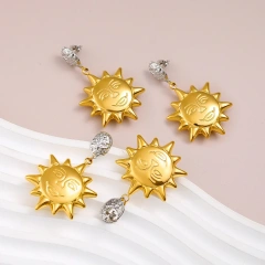 Vintage Abstract Smiley Sun Pendant Earrings 18K Gold Plated Waterproof Stainless Steel YF8207
