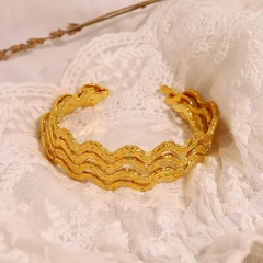 Niche Wave Fine Plain Ring Opening Bracelet Metal Texture Bracelet 18K Gold Plated Waterproof Stainless Steel YF8191