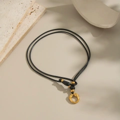 Exaggerated Personality Irregular Pendant Leather Rope Necklace Girls 18K Gold Plated Waterproof Stainless Steel YF8197