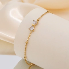 Womens Stainless Steel Partition Bead Chain Zircon Bow Bracelet Gold 18K Gold Plated Waterproof Stainless Steel YF8156