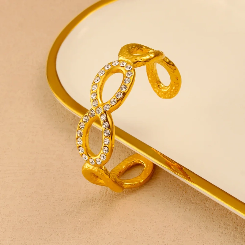 Fashion Math Symbol 8 Zircon Bracelet Opening 18K Gold Plated Waterproof Stainless Steel YF8211