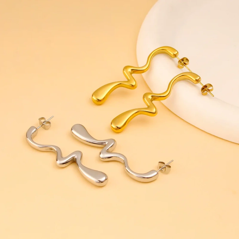Korean Niche Long Earrings Gold Line Earrings Liner 18K Gold Plated Waterproof Stainless Steel YF8210