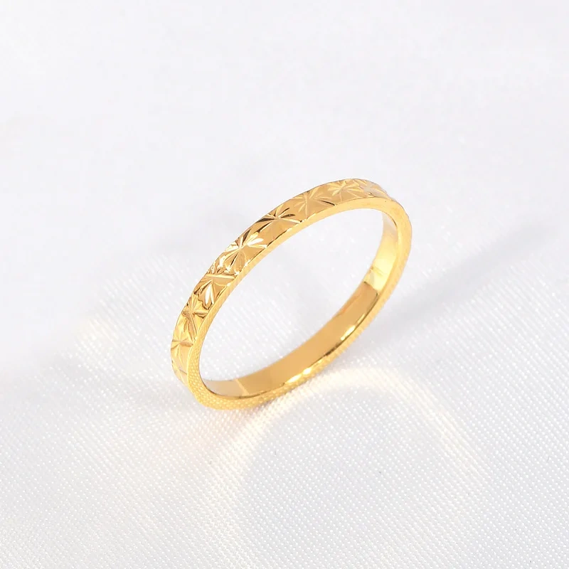 French Retro Stainless Steel 18k Gold Plated Multi Cut Flower Stacked Non Tarnish Thin Ring YF6474