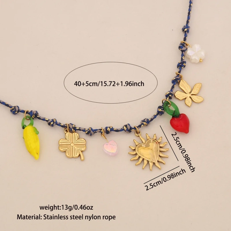 New Bohemian Style Woven Link Chain Stainless Steel 18k Gold Plated Ocean Style Sea Star Conch Multi Pendant Necklace YF6511