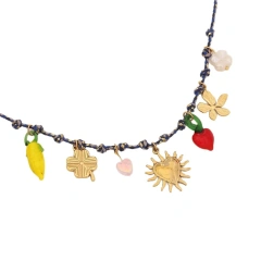 New Bohemian Style Woven Link Chain Stainless Steel 18k Gold Plated Ocean Style Sea Star Conch Multi Pendant Necklace YF6511
