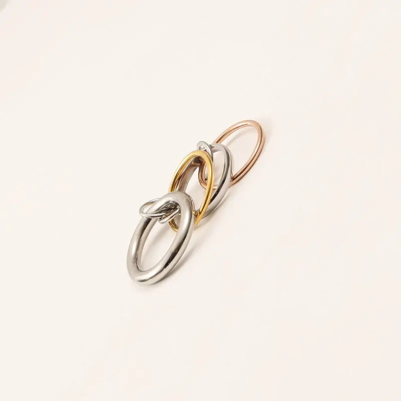 Simple Trendy Non Tarnish Four Circle Ring Waterproof 18K Gold Plated Stainless Steel Multi Layer Lines Link Rings YF4181