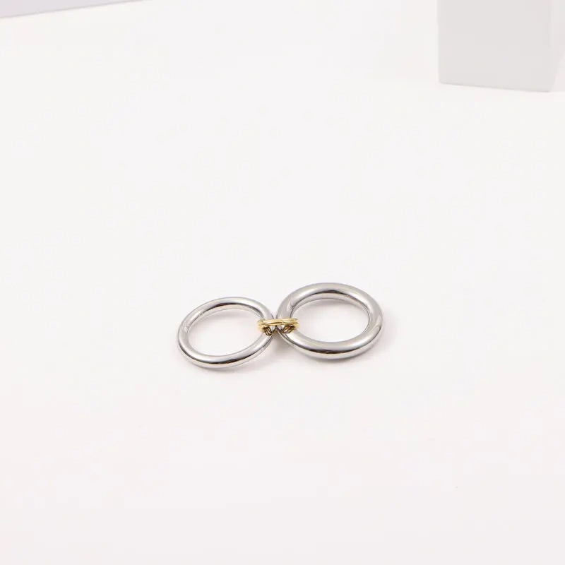 Fashion Waterproof High End 18K Gold Plated Individuality Double Circle Linked Ring Stainless Steel Waterproof Rings YF4180