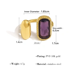 Light Luxury Luxury Ins Zircon Ring Opening Ring Does Not Fade 18K Gold Plated Waterproof Stainless Steel YF8182