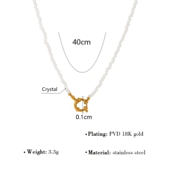 Personalized Luxury Natural Stone Necklace Beaded Love Pendant Clavicle Chain 18K Gold Plated Waterproof Stainless Steel YF8203