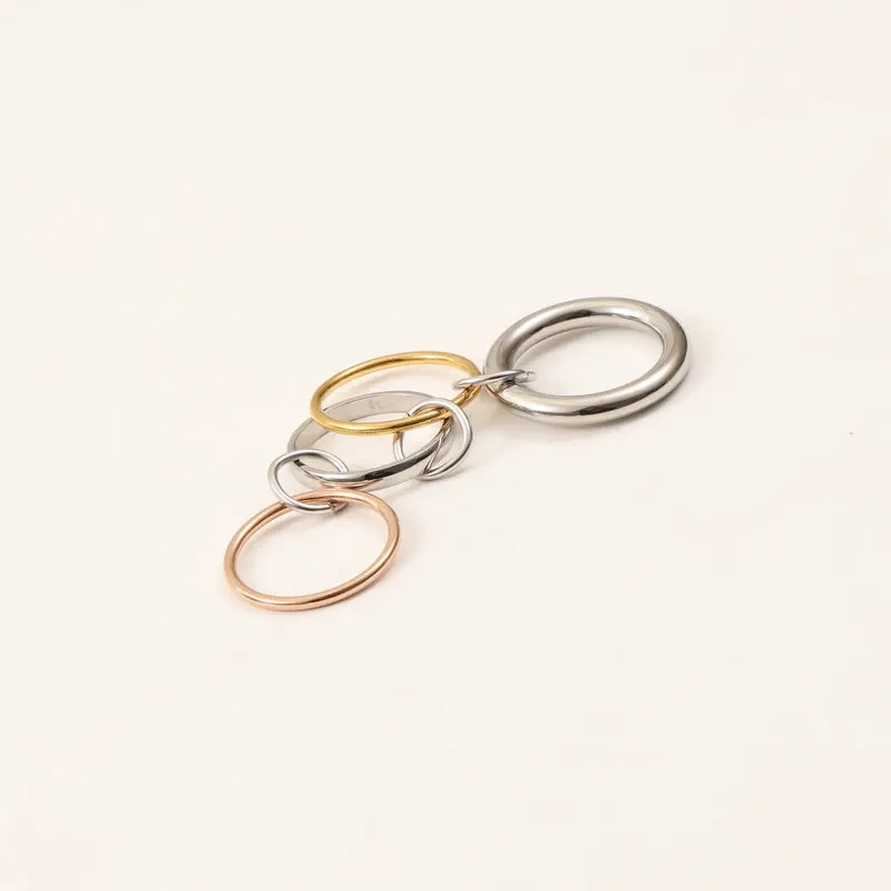 Simple Trendy Non Tarnish Four Circle Ring Waterproof 18K Gold Plated Stainless Steel Multi Layer Lines Link Rings YF4181