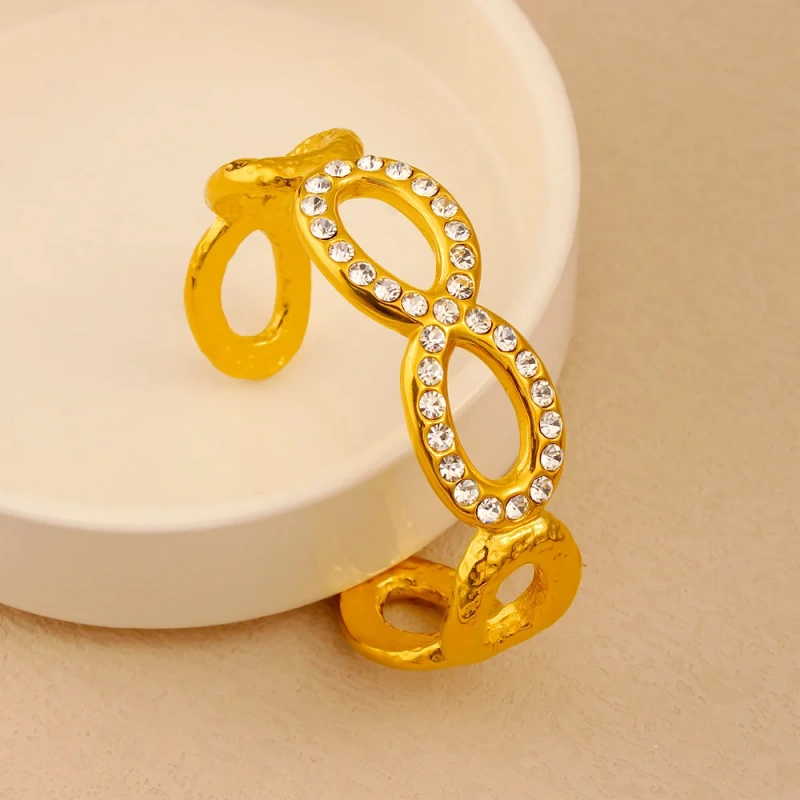 Fashion Math Symbol 8 Zircon Bracelet Opening 18K Gold Plated Waterproof Stainless Steel YF8211