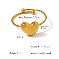 Stylish Heart Pearl Open Zircon Heart Ring 18K Gold Plated Waterproof Stainless Steel YF8183