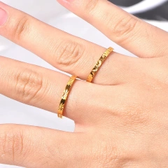 French Retro Stainless Steel 18k Gold Plated Multi Cut Flower Stacked Non Tarnish Thin Ring YF6474
