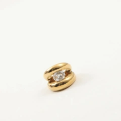Delicate Minimalist Abstract Peach Heart Ring Wide Zircon 18K Gold Plated Waterproof Stainless Steel YF8219