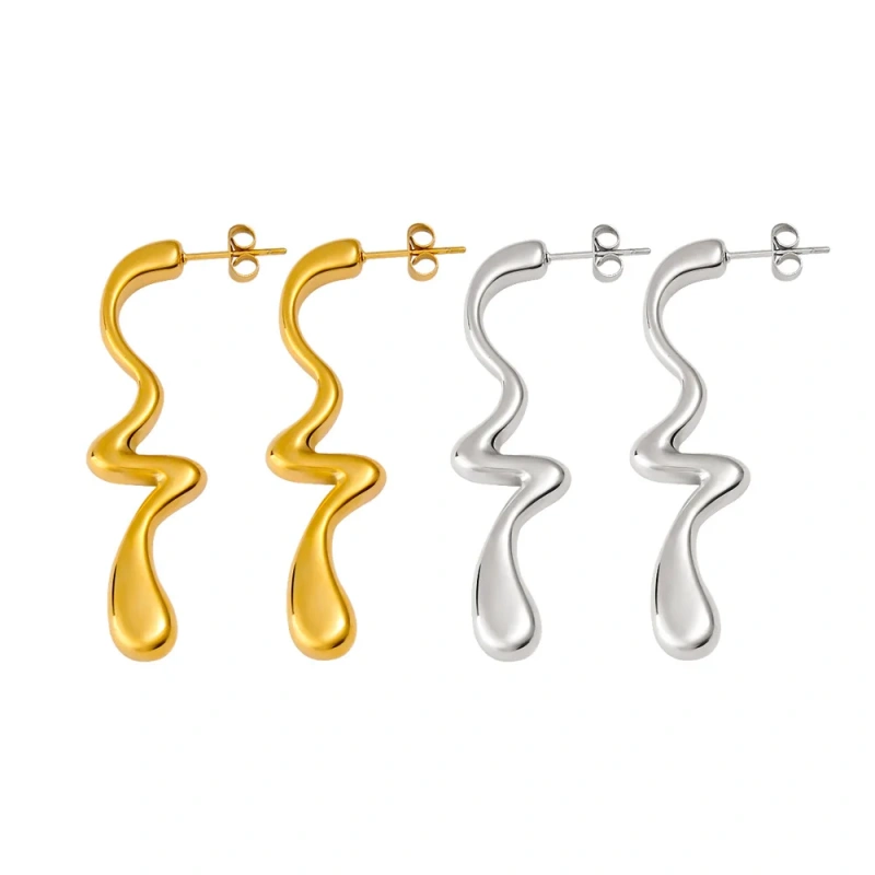 Korean Niche Long Earrings Gold Line Earrings Liner 18K Gold Plated Waterproof Stainless Steel YF8210