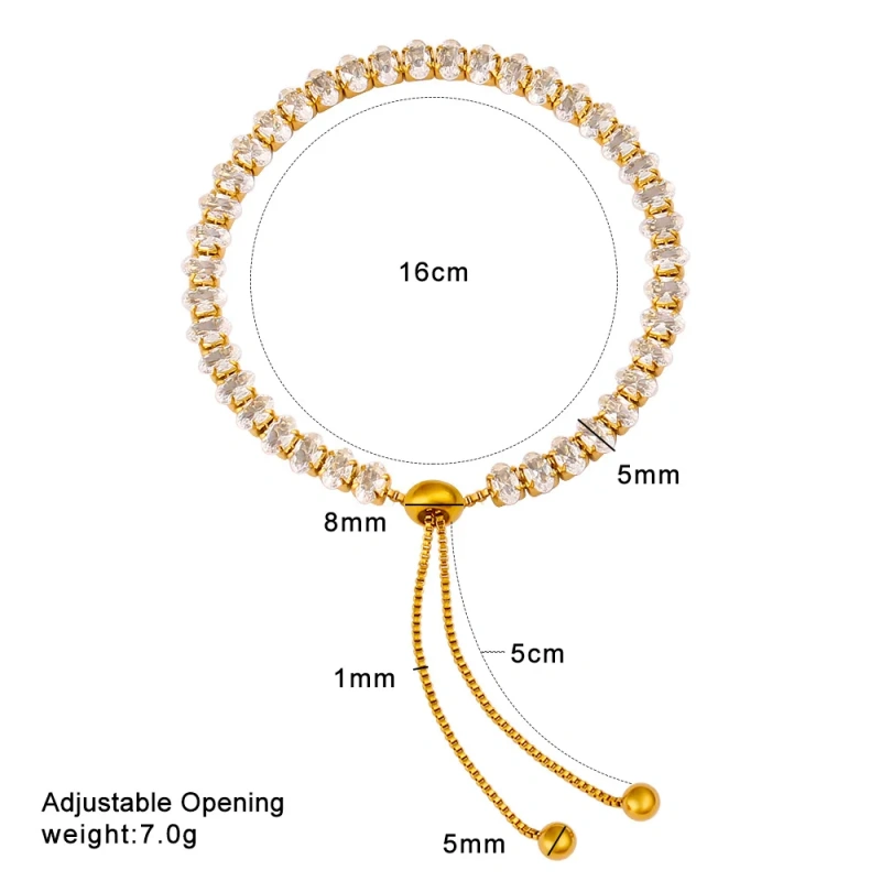 New Stainless Steel 18k Gold Plated Geometric Zircon Waterproof Stackable Adjustable Women Bracelet Waterproof YF6634
