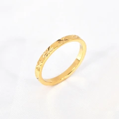 French Retro Stainless Steel 18k Gold Plated Multi Cut Flower Stacked Non Tarnish Thin Ring YF6474