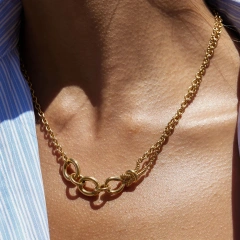 Waterproof Stainless Steel Double Panel Chain Design Knot Pendant Women Non Tarnish Necklace for Daily Use YF6632