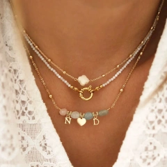 Personalized Luxury Natural Stone Necklace Beaded Love Pendant Clavicle Chain 18K Gold Plated Waterproof Stainless Steel YF8203