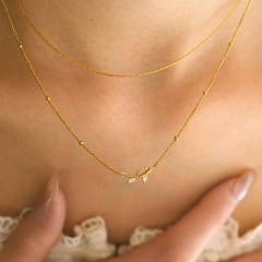 New Design Olive Leaf Pendant Double Diamond Light Luxury Clavicle Chain 18K Gold Plated Waterproof Stainless Steel YF8185