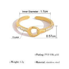 Classic Explosive Geometric Zircon Ring Heart Butterfly Gold Layered 18K Gold Plated Waterproof Stainless Steel YF8180