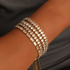 New Stainless Steel 18k Gold Plated Geometric Zircon Waterproof Stackable Adjustable Women Bracelet Waterproof YF6634