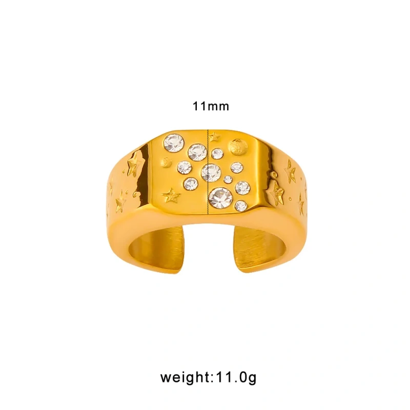 Vintage Temperament Medieval Womens Zircon Index Finger Ring 18K Gold Plated Waterproof Stainless Steel YF8213