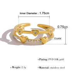 Classic Explosive Geometric Zircon Ring Heart Butterfly Gold Layered 18K Gold Plated Waterproof Stainless Steel YF8180