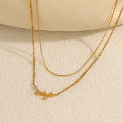 New Design Olive Leaf Pendant Double Diamond Light Luxury Clavicle Chain 18K Gold Plated Waterproof Stainless Steel YF8185